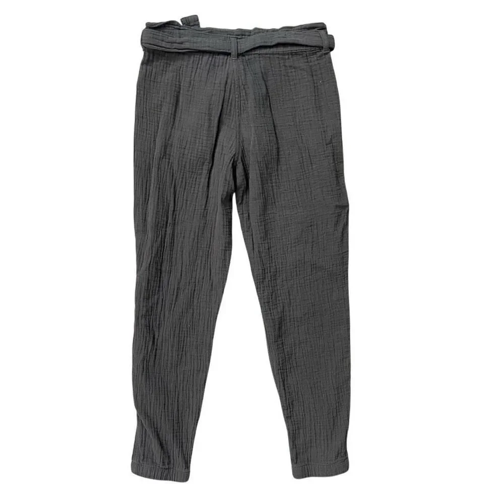 Cat & Jack Girls Gray Cotton Gauze Jogger Pants Size 6/6X Belted Pull-On Casual